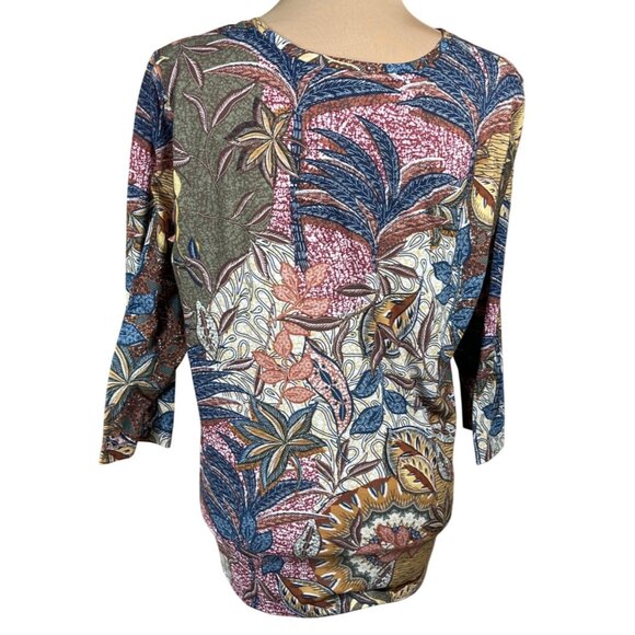 Christopher & Banks Top Knit Fall Botanical Size L Large Brown Blue - Picture 3 of 7